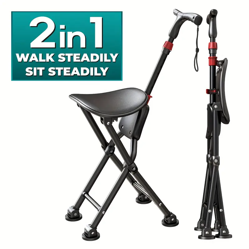 Foldable Cane with Seat Portable & Durable