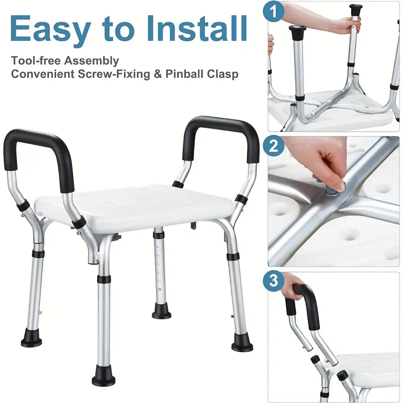 Adjustable Shower Chair with Armrests - Image 2