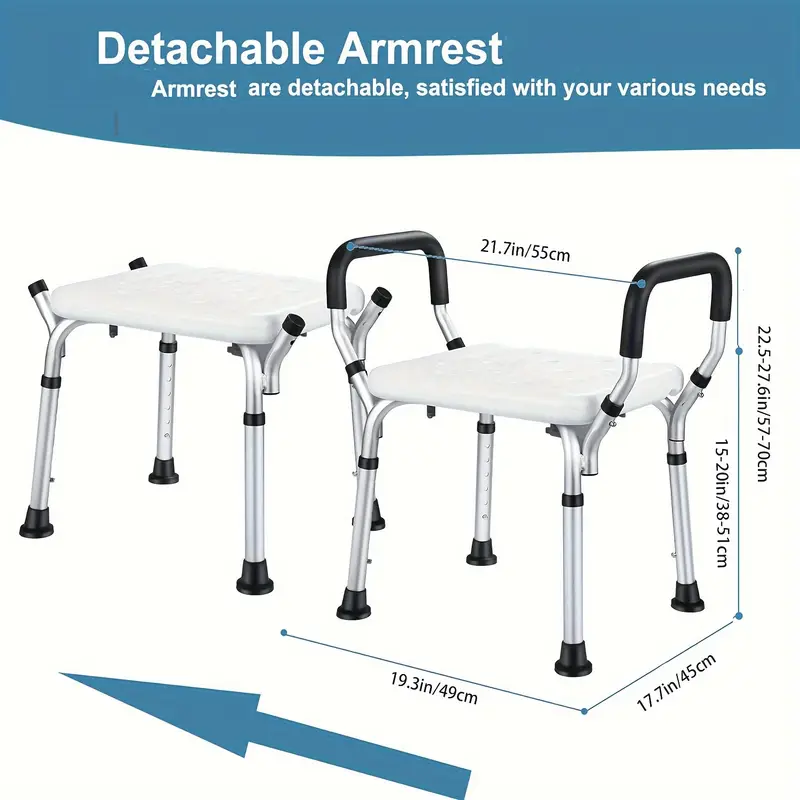Adjustable Shower Chair with Armrests - Image 3